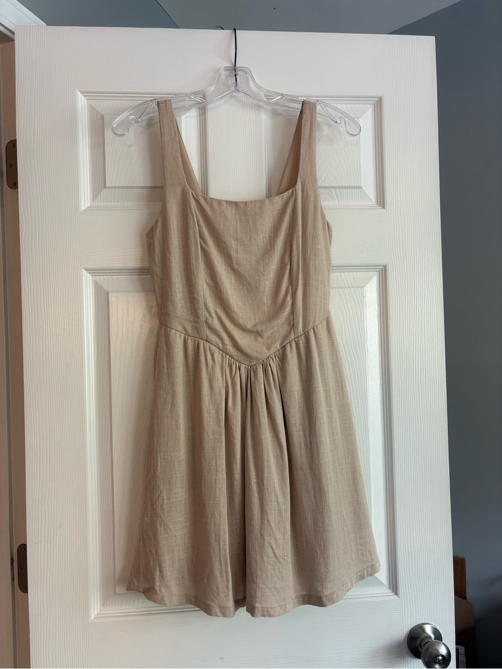 Rachel Paige Square-Neck Mini Dress S Beige